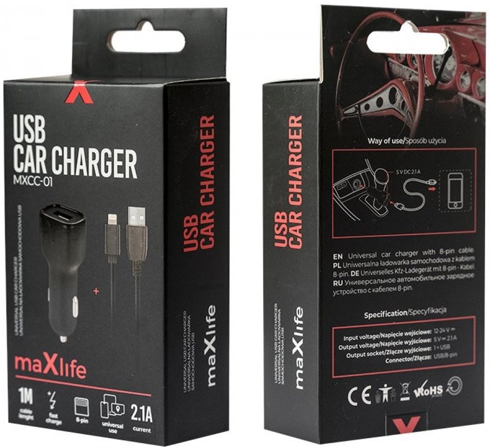 Maxlife MXCC-01 autonabíječka USB 2.1A lightning OEM0400064 černá – Zboží  Živě