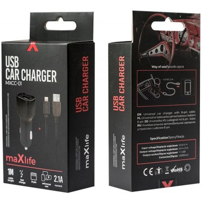 Maxlife MXCC-01 autonabíječka USB 2.1A lightning OEM0400064 černá – Zboží Mobilmania