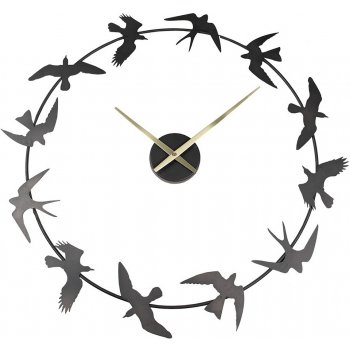 Černé antik nástěnné kovové hodiny s ptáčky 69*4*66 cm / 1*AA