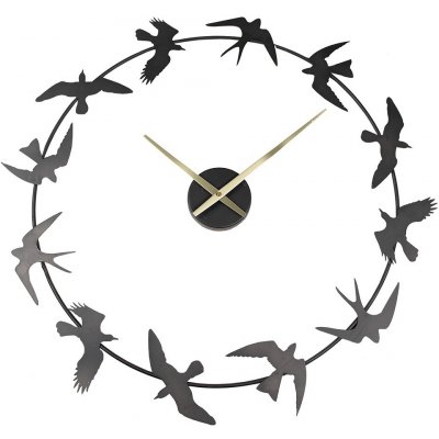 Černé antik nástěnné kovové hodiny s ptáčky 69*4*66 cm / 1*AA – Zbozi.Blesk.cz