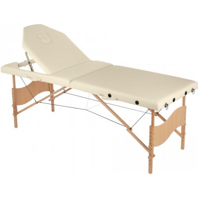 Melko Masážní stůl Melko 3 zónová terapeutická lavice skládací kosmetický dřevěný rám krémový