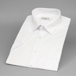 AMJ pánská košile jednobarevná krátký rukáv prodloužená délka bílá JKP018
