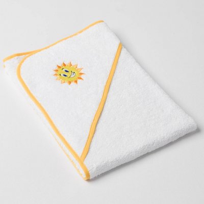 Veba LOTA osuška s kapucí bílá s výšivkou Sluníčko žlutá lemovka 75x75 cm – Zboží Dáma