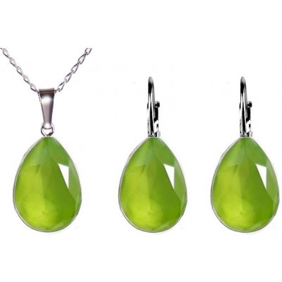 Swarovski Elements Pear stříbrná sada set souprava náušnice a přívěsek s řetízkem zelená slzička kapka 39143.3 Lime zelená světlá limetková zelenkavá – Hledejceny.cz