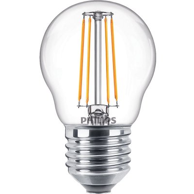 Philips LED žárovka E27 Filament čirá P45 4,3W 40W teplá bílá 2000K Čirá