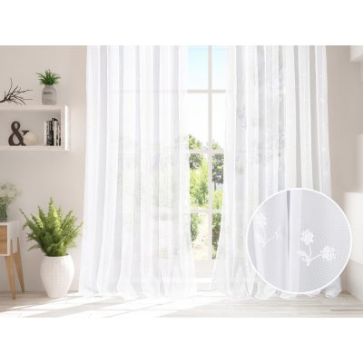 Voál bílý - vyšívaný kvítek - vzor 27110 – Zboží Mobilmania