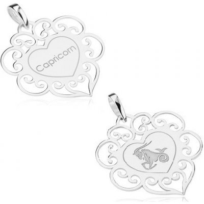 Šperky eshop Oboustranný přívěsek stříbro 925 znamení Kozoroh srdce s filigránem SP78.19 – Zboží Mobilmania