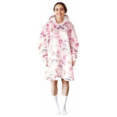 Cozy Noxxiez CH373 Sladkosti potisk hřejivá televizní mikinová deka s kapucí pro teenagery a dospělé – Sleviste.cz