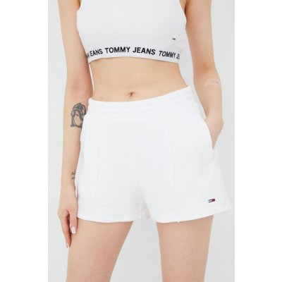 Tommy Jeans bavlněné šortky dámské hladké high waist bílá – Zboží Mobilmania