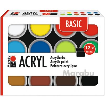 Marabu Acrylic Paints set Basic akrylové barvy v kelímku 12 ks 18 ml – Hledejceny.cz