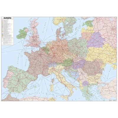 ZES Evropa - nástěnná mapa železniční sítě 140 x 105 cm Varianta: bez rámu v tubusu, Provedení: laminovaná mapa v lištách – Sleviste.cz