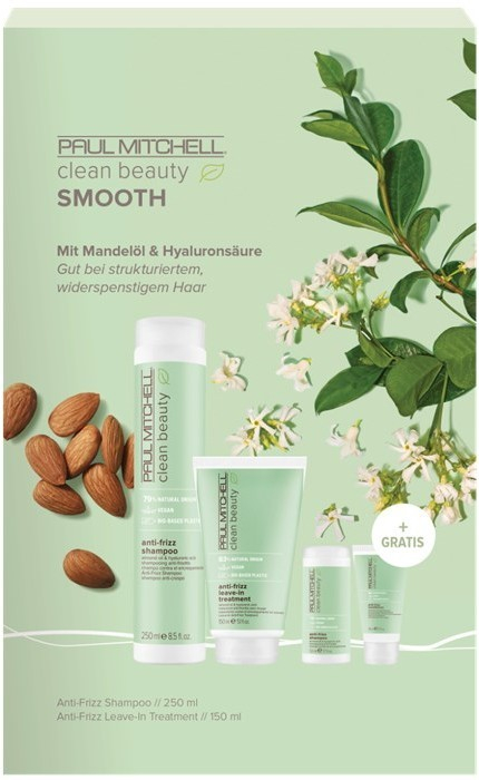 Paul Mitchell Clean Beauty Smooth šampon 250 ml + bezoplachová péče 150 ml + šampon 50 ml + kondicionér 50 ml dárková sada