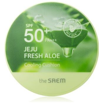 The Saem Jeju Fresh Aloe Cooling Cushion dlouhotrvající make-up v houbičce SPF50+ se zklidňující účinkem Natural Beige 12 g