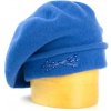 Dětská čepice Jako v peřince Vlněný prodloužený baret zdobený prošitím a korálky středně modrá