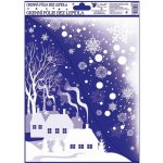Anděl Přerov Okenní fólie bez lepidla rohová s glitrem zimní krajina vesnička 42 x 30 cm – Hledejceny.cz