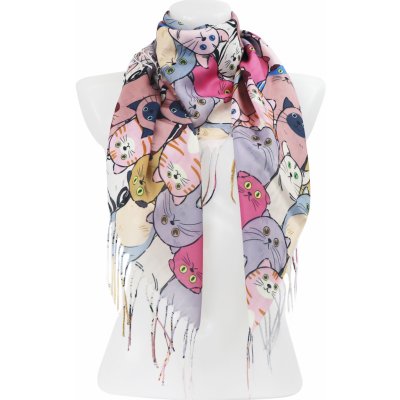 Biju dámský kašmírový čtvercový šátek s potiskem koček 2115-4 růžová 7200580-3 – Zboží Mobilmania
