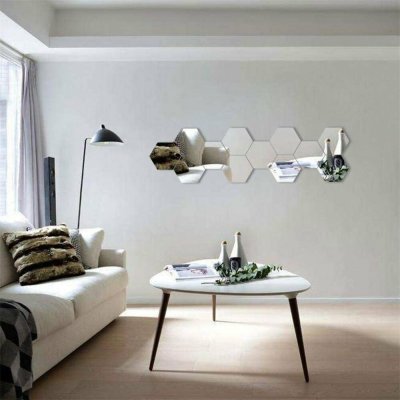 Ambiance Sada 12 adhezivních zrcadlových samolepek Ambiance Hexagonal Mirror, 20 x 17 cm – Sleviste.cz