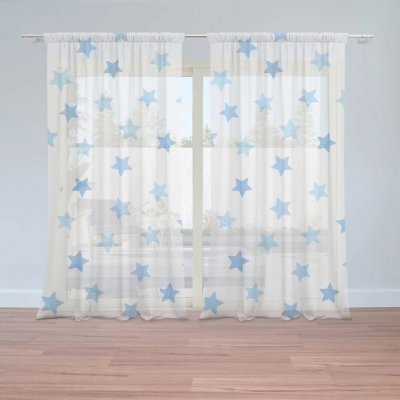 Sablio Záclony Modré hvězdy na bílé: 2ks 150x250cm – Hledejceny.cz