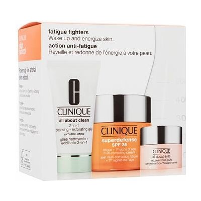 Clinique Fatigue Fighters denní pleťový krém Superdefense Multi-Correcting Cream SPF25 50 ml + oční krém All About Eyes 5 ml + čistící gel All About Clean 2IN1 Cleansing Exfoliating Jelly 30 ml dárkov – Hledejceny.cz