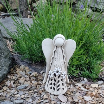 Keramický anděl s kopretinami - dekorace i na svíčku 30 cm – Sleviste.cz