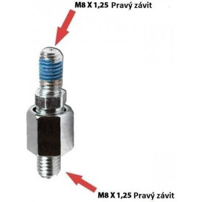 Redukce na zrcátka na motorku, chrom, M8 pravý => M8 pravý | Zboží Auto