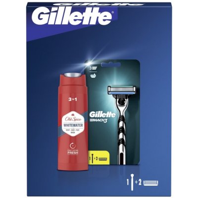 Gillette Dárková Sada: Mach3 pánský holicí strojek, Old Spice Whitewater 3 v 1 sprchový gel se svěží vůní 250 ml