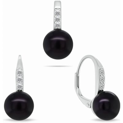 Brilio Silver Půvabný stříbrný set šperků s tmavými perlami SET291WBC (náušnice, přívěsek) – Zboží Dáma