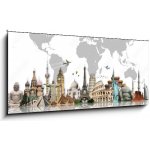 Skleněný obraz 1D panorama - 120 x 50 cm - Travel the world monuments concept – Hledejceny.cz