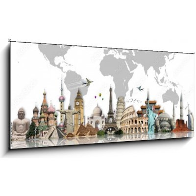 Skleněný obraz 1D panorama - 120 x 50 cm - Travel the world monuments concept – Hledejceny.cz