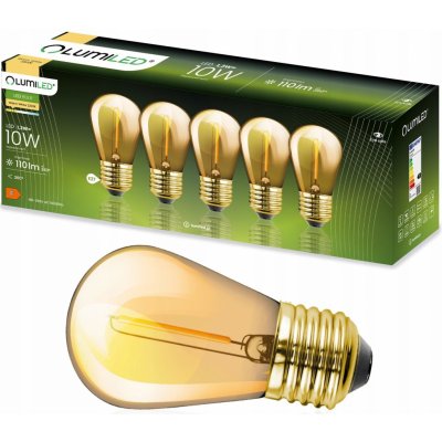 LUMILED 5-PAK LED žárovka LED E27 ST14 1,3W = 10W 2200K Teplá bílá 110lm Filament do Girlandy