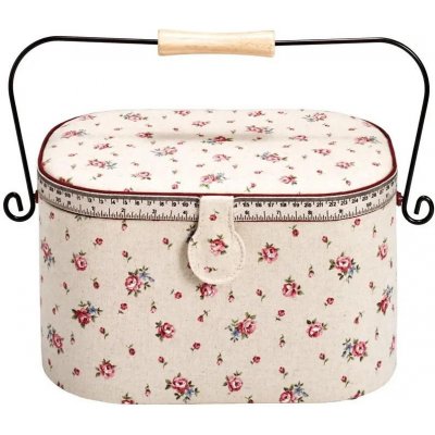 VTC Kazeta / košík na šití, čalouněný, L COUNTRY ROSE, růžičky na béžové, 30 x 20 x 19cm – Zboží Dáma