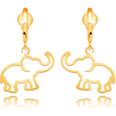 Šperky eshop náušnice ze žlutého zlata kontura slona visící na lesklém oblouku GG34.20 – Zbozi.Blesk.cz