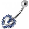 Piercing Šperky4U stříbrný piercing do pupíku srdíčko modré zirkony BP01026-B