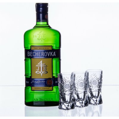 Becherovka 0,5 l (dárkové balení mašle + 3 sklenice) – Sleviste.cz
