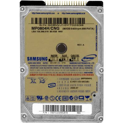 Samsung 80GB PATA IDE/ATA 2,5", MP0804H/CNG