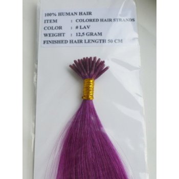 Pramínky barevných indických vlasů barva Lavender v délce 50 cm se zakončením Micro Ring