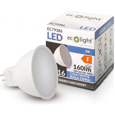 Ecolight LED žárovka MR16 12V 2W studená bílá EC79386 – Hledejceny.cz