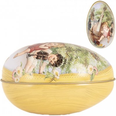Žlutá plechová dóza ve tvaru vajíčka s králíčkem Easter Egg 7*11*7 cm – Zboží Dáma