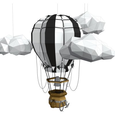 Cut'n'Glue Horkovzdušný balon v oblacích – 3D papírový modelbílá/černá