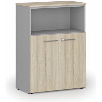 Primo Kombinovaná kancelářská skříň GRAY, 1087 x 800 x 420 mm, šedá/dub přírodní – Zboží Mobilmania