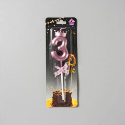 Dortisimo Svíčka růžovo-zlatá s korunkou číslo 3 – Zboží Dáma