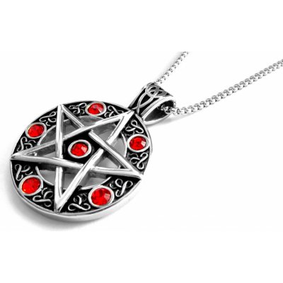 Steel Jewelry Náhrdelník pentagram s červenými krystalky NH171037 – Zboží Mobilmania