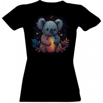 Tričko s potiskem Spokojena barevná koala dámské Černá