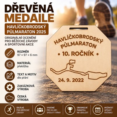 ADVIPO dekorace Dřevěná medaile Havlíčkobrodský půlmaraton 2022 – 97 × 97 × 6 mm – Hledejceny.cz
