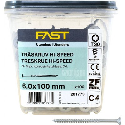 Rychlovruty FAST Wood Screw 6,0x100 Legovaná ocel C4, TX30 (100 ks) – Hledejceny.cz
