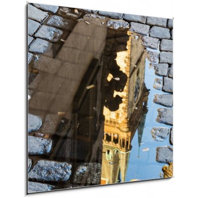 Skleněný obraz 1D - 50 x 50 cm - Astronomical clock in Prague in puddle Astronomické hodiny v Praze v louži – Zboží Mobilmania