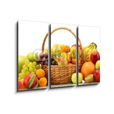 Obraz 3D třídílný - 105 x 70 cm - Assortment of exotic fruits in basket isolated on white Sortiment exotických ovoce v koši izolovaných na bílém