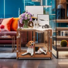 WISFOR klec pro psy Transparende+ dřevěné provedení se 2 dvířky psí box pro psy se stolní deskou postranní stolek ke kleci pro psy 90 x 61 x 75,5 cm