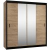 Šatní skříň Kondela Craft s posuvnými dveřmi 203 x 215 cm černá / dub craft