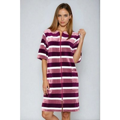 Velurový župan na zip pruhy vínová – Zboží Mobilmania